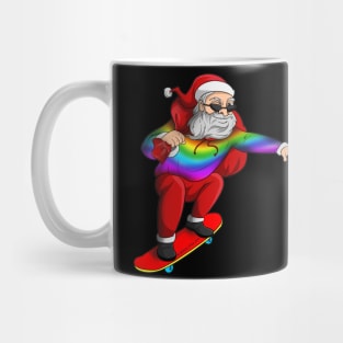 Christmas Pride Rainbow Santa Skateboarding Mug